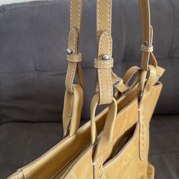 Frye Artisan Leather Melissa Tote Bag Shoulder Shopping Purse Mustard Brown - Picture 15 of 16